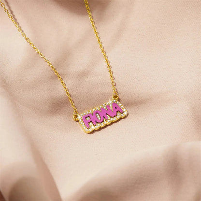 Personalized Colorful Enamel Bling Name Necklace