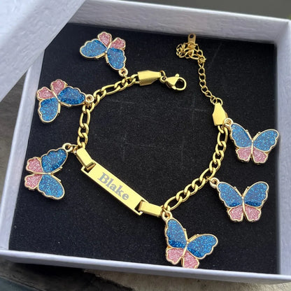Custom Name Bracelet With Butterfly Charms
