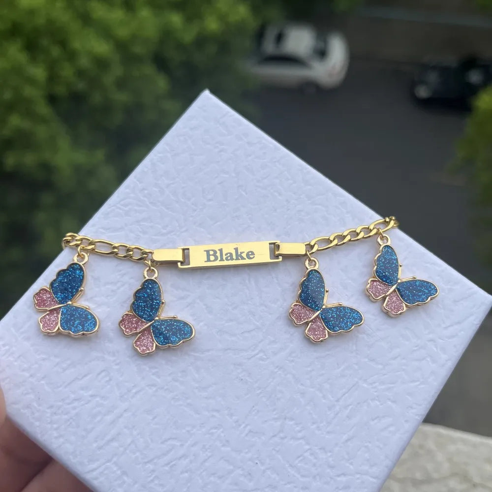 Custom Name Bracelet With Butterfly Charms